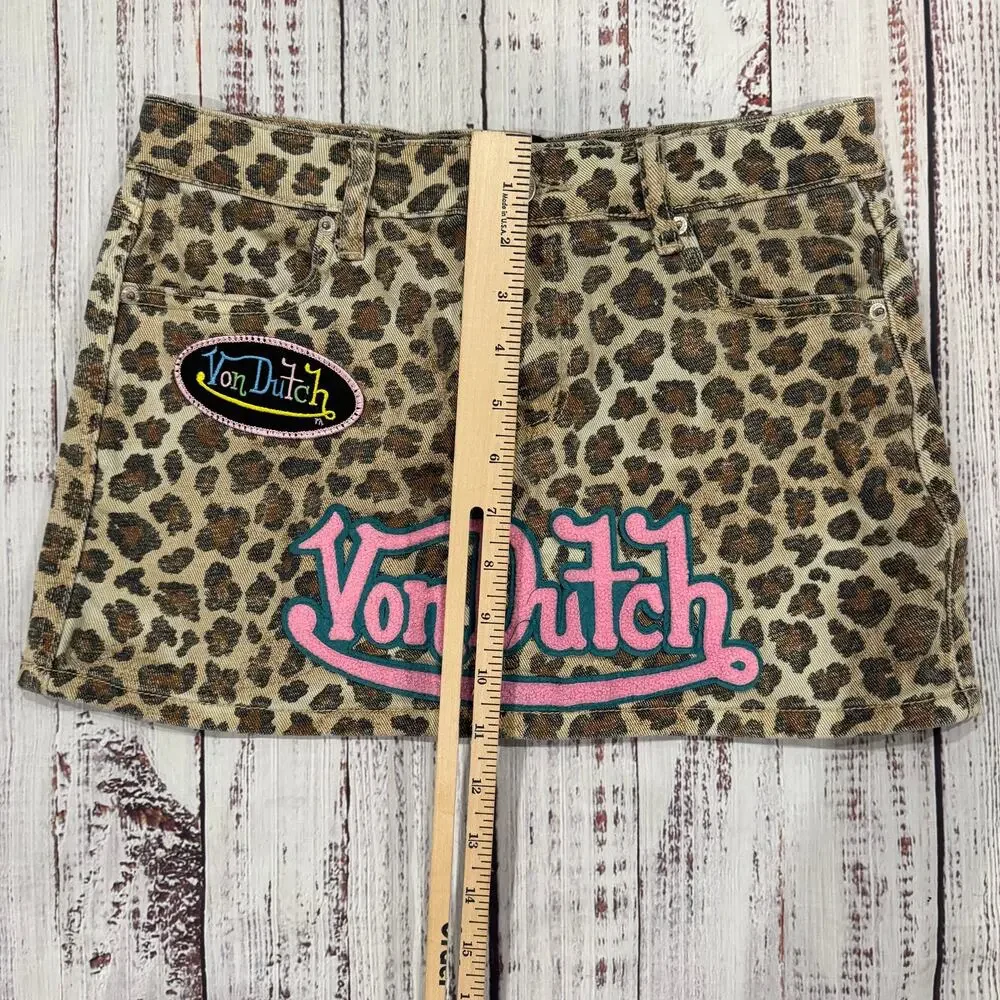 Von Dutch Originals Leopard Print Y2K Mini Skirt Flying Eyeball Women Size S EUC - Picture 11 of 11